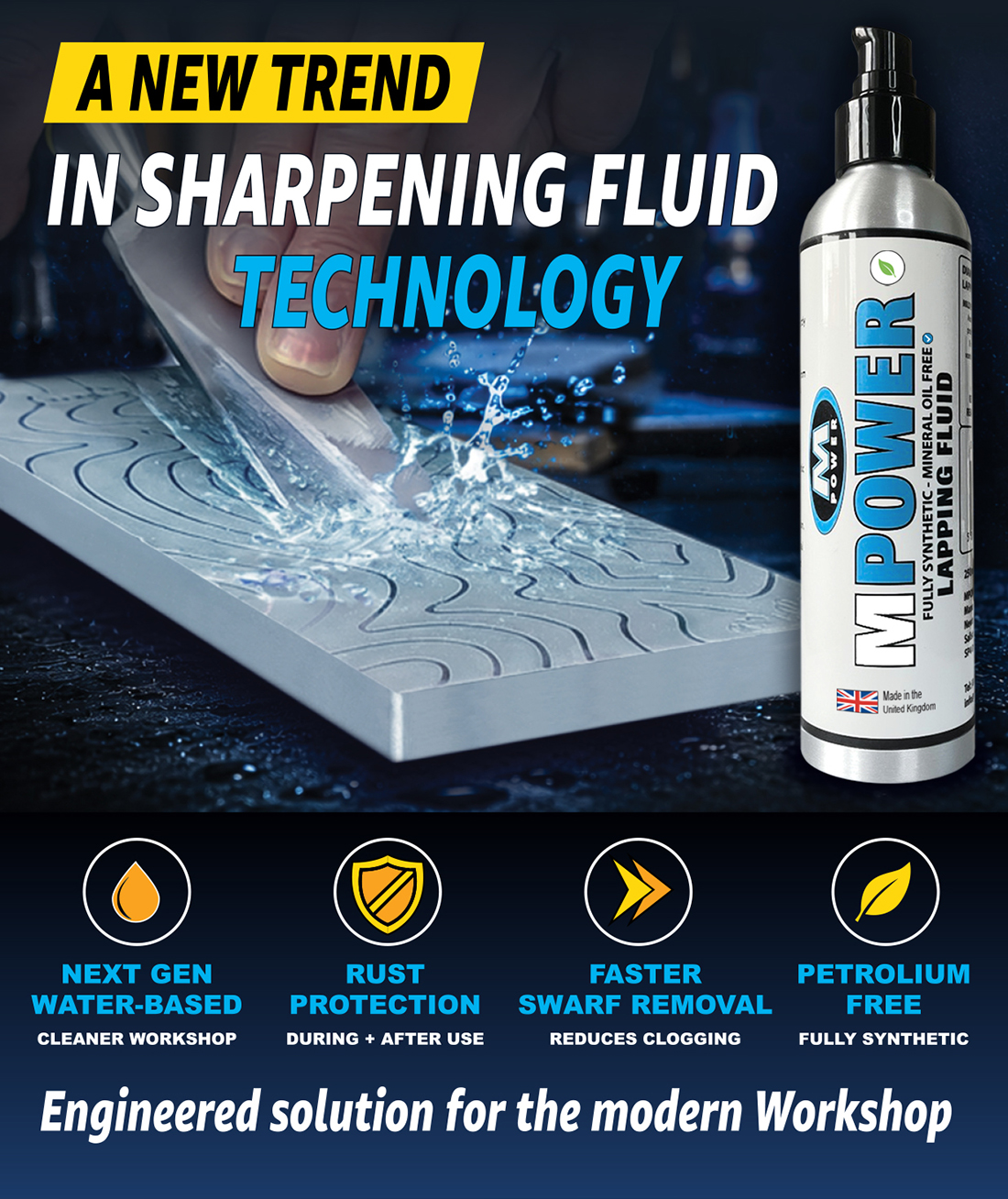 MPOWER water-based lapping fluid for cleaner diamond stone sharpening